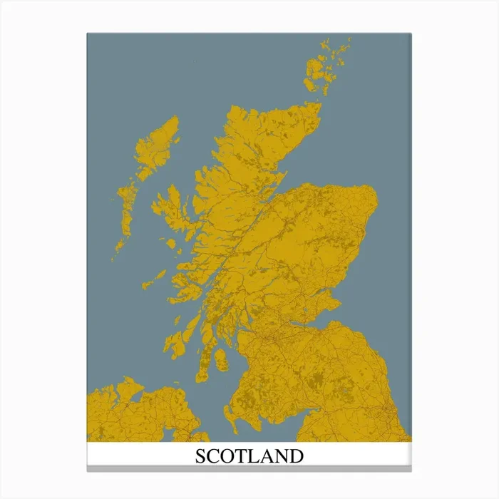 Scotland Yellow Blue Map Canvas Print by Mapply