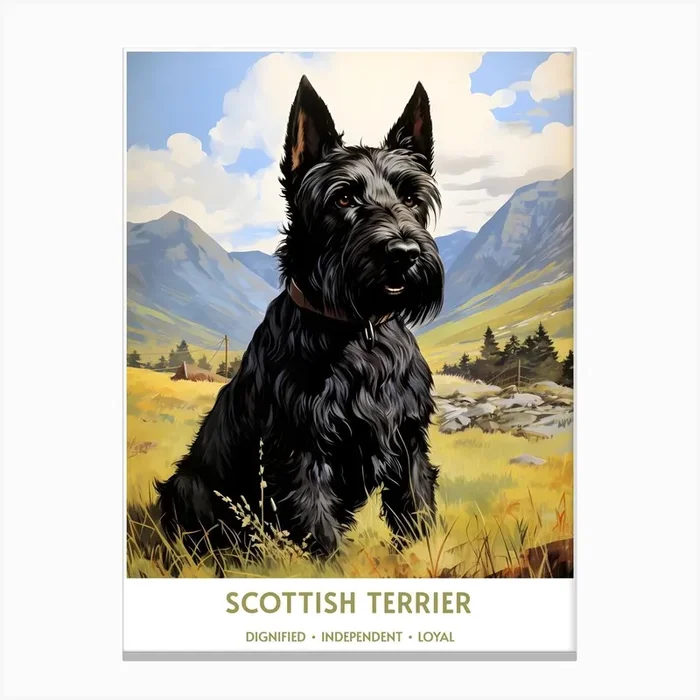 Scottish Terrier (Dog Breed – Travel Poster Style) 2 1 Canvas Print by Lozzerly