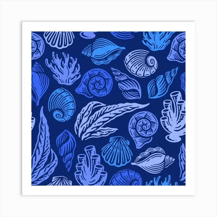 Sea Shells Seamless Pattern 2 Art Print by Hilia