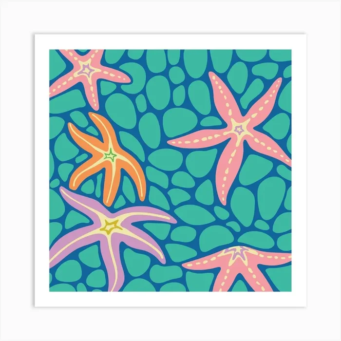 SEA STARS Coastal Beach Ocean Starfish in Bright Summer Colours Art Print by UnBlink Studio