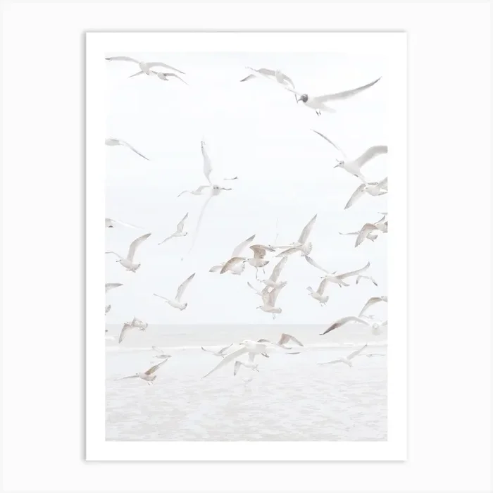 Seagulls Over Ocean Art Print by Valley Grove