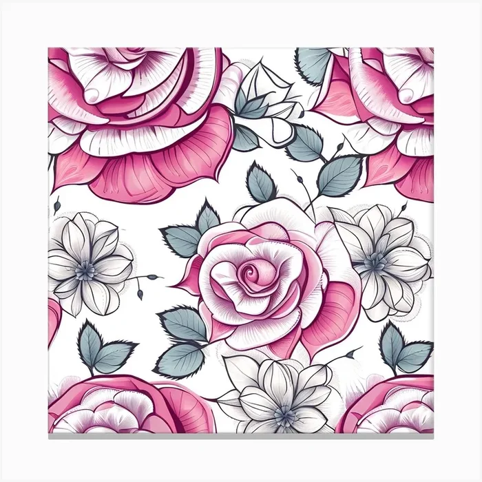 Seamless Pattern With Roses Canvas PrintDD by Diggit Designs