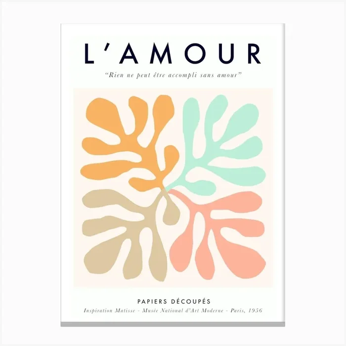 Serene Matisse Pastel Love Abstract Cut-out Foliage on Peach Fuzz Canvas Print by Dominique Vari