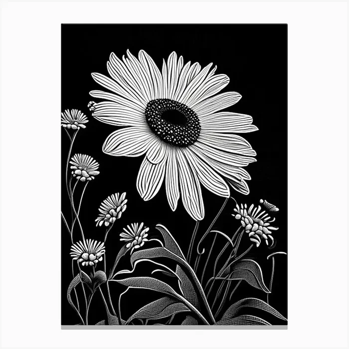 Shasta Daisy Wildflower Linocut 1 Canvas PrintWS by Wildflower Studio