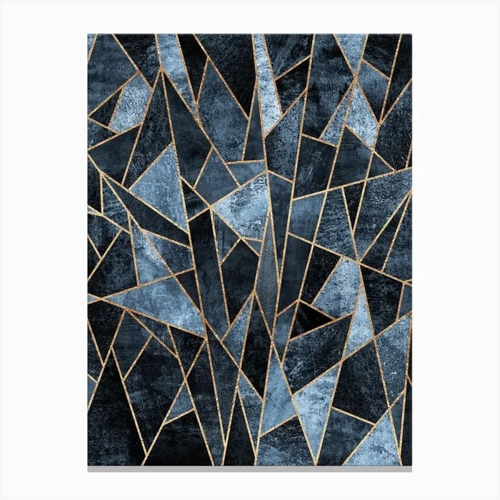 Shattered Soft Dark Blue Gold Canvas Print by Elisabeth Fredriksson