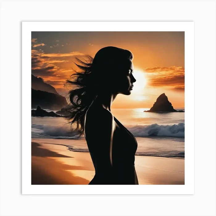 Silhouette Of A Woman At Sunset Art Print by FATSLIM