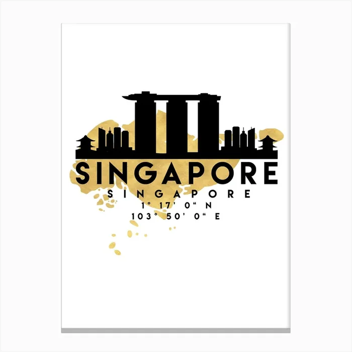 Singapore Silhouette City Skyline Map Canvas Print by Deificus