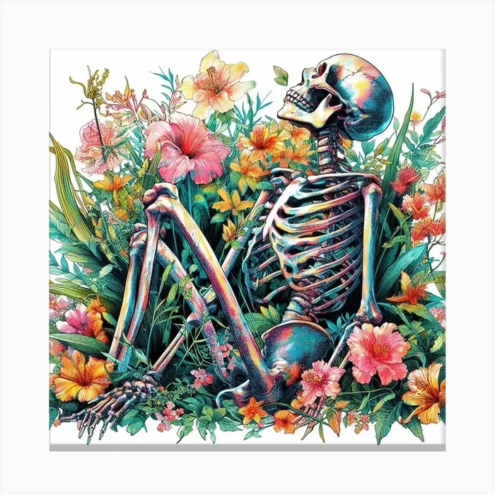 Skeleton In Flowers Canvas Print by Atithasos Tragos