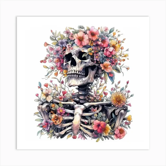 Skeleton With Flowers Art Print by Atithasos Tragos