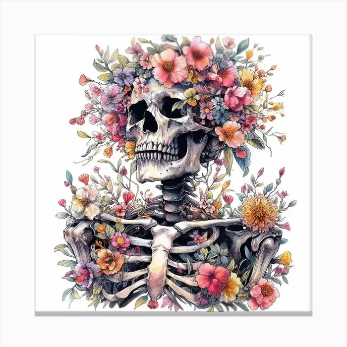 Skeleton With Flowers Canvas Print by Atithasos Tragos