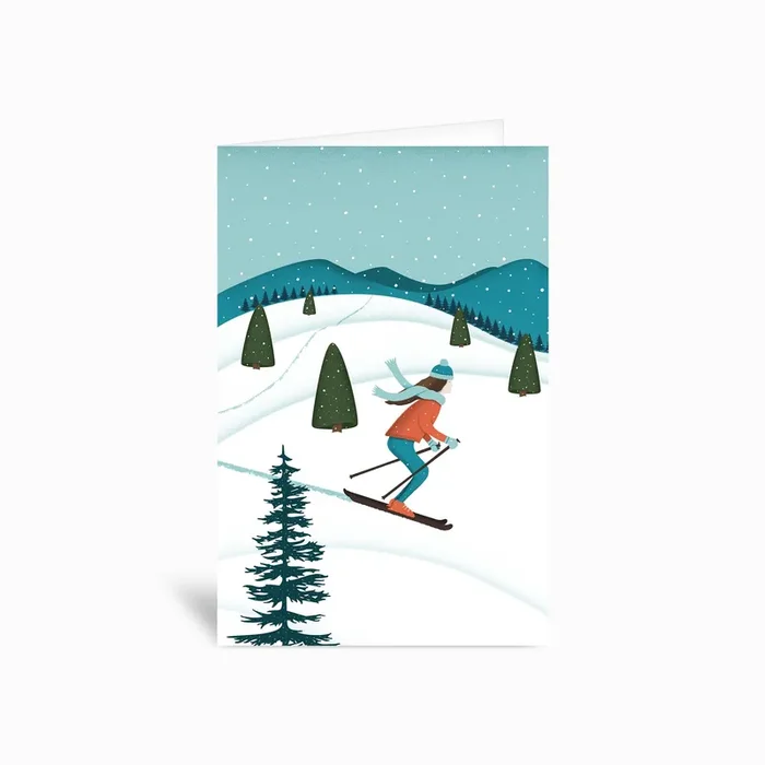 Skiing Solo 4×6 Greetings Card by Hola Sis!