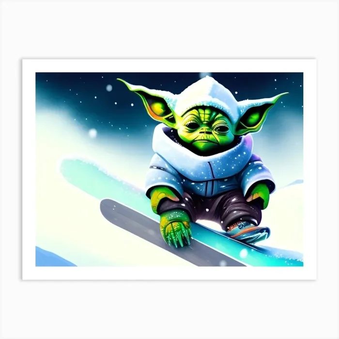 Snow Baby Yoda Art PrintL by Lazercat