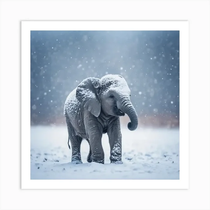 Snow Elephant Art Print by Lacaim