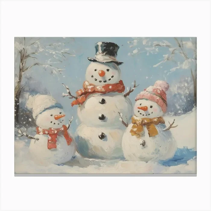 Snowman Family Canvas Print by Melloi Art Prints