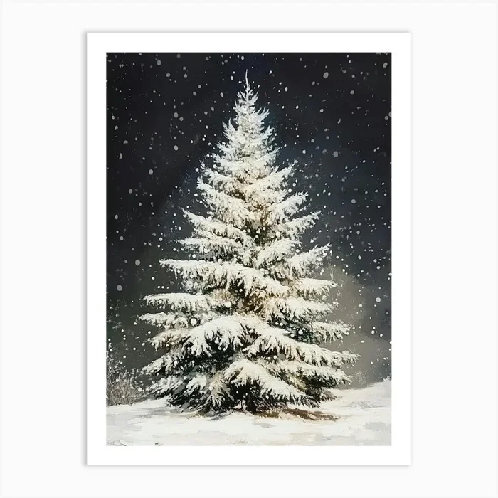 Snowy Christmas Tree 1 Art Print by Melloi Art Prints