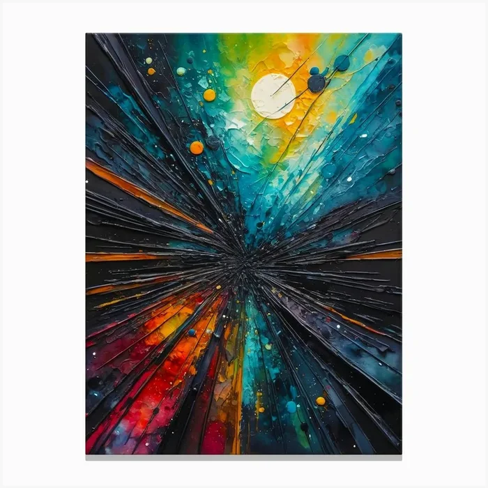 Space Burst Abstract Paint Vibrant colors Canvas Print by Lacaim