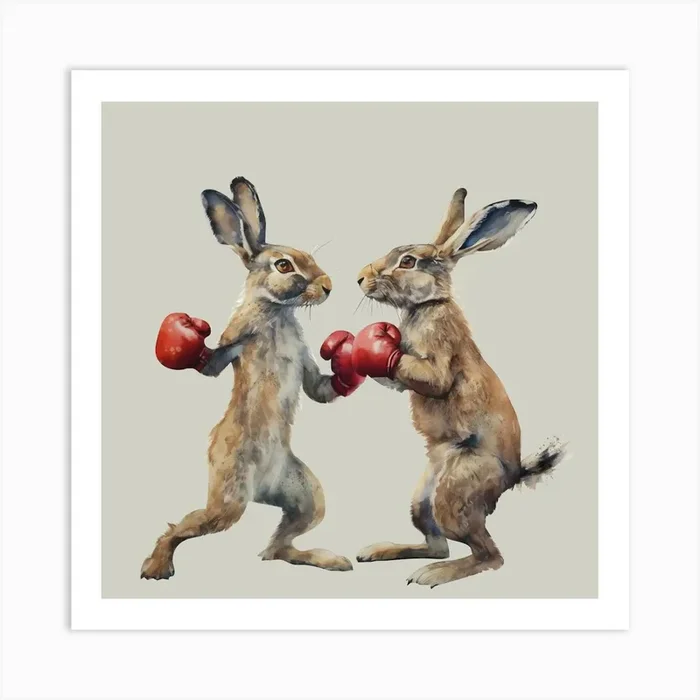 Sparring Hares New Final Flattened Art Print by Designed By Lorna
