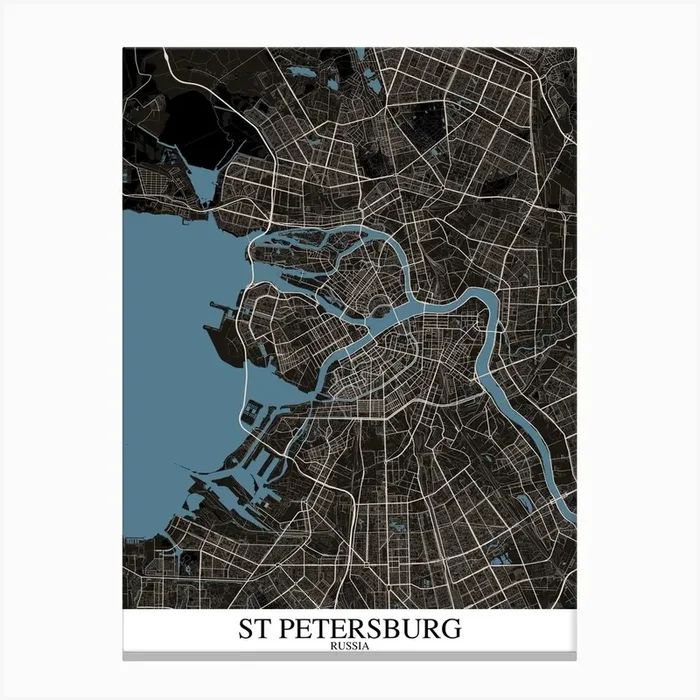 St Petersburg Black Blue Canvas Print by Mapply