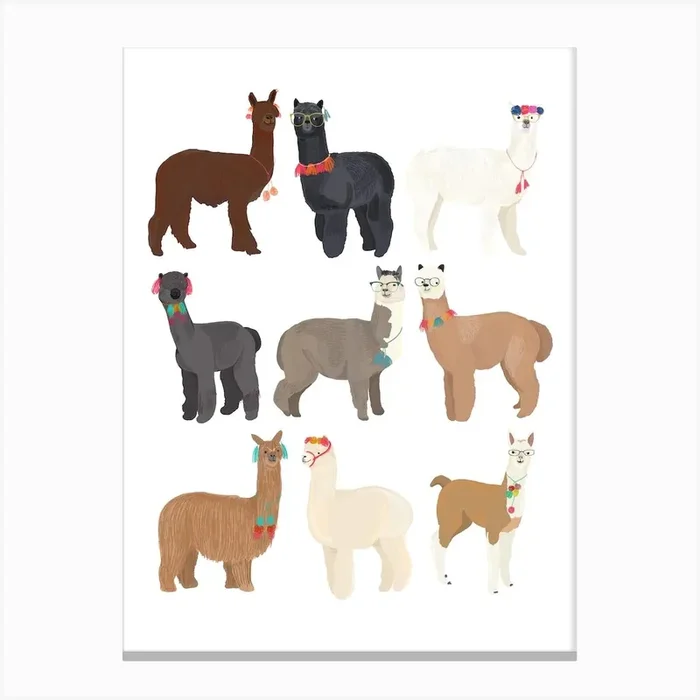 Standing Llamas In Glasses Canvas Print by Hanna Melin