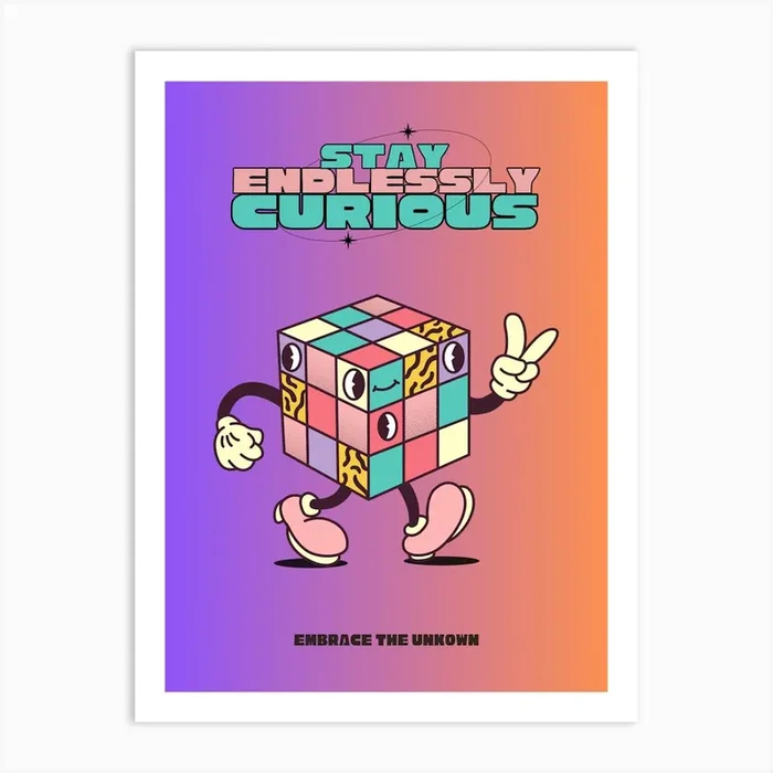Stay Endlessly Curious Retro Cartoon Wanderlust Quote 1 Art Print by cactustreeclub