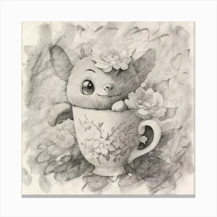 Stitch In A Teacup Canvas PrintAC by Artistic cat picture