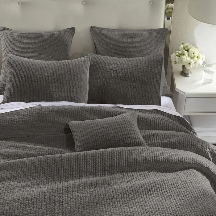 Stonewashed Cotton Velvet Quilt Set – Gray by HiEnd Accents