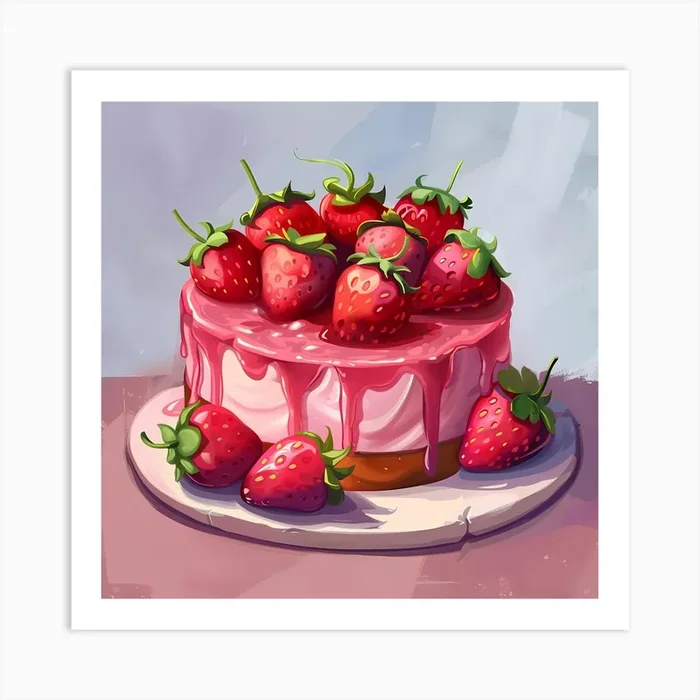 Strawberry Cake Art Print by littlewhitecat