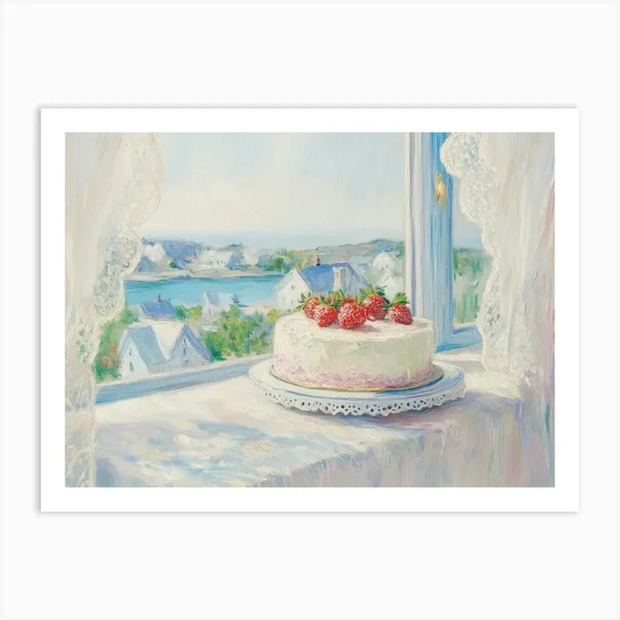 Strawberry Cake By The Window Art Print by Melloi Art Prints