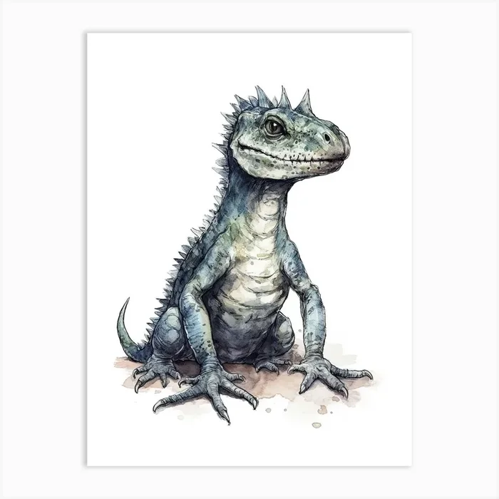 Suchomimus Tenerensis Cute Dinosaur Watercolour 2 Art Print by Dino Dreams Art