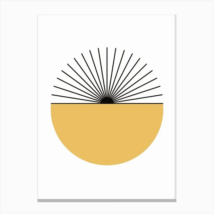 Sun Rays Yellow Minimal Mid Century Abstract Canvas Print by dahleea