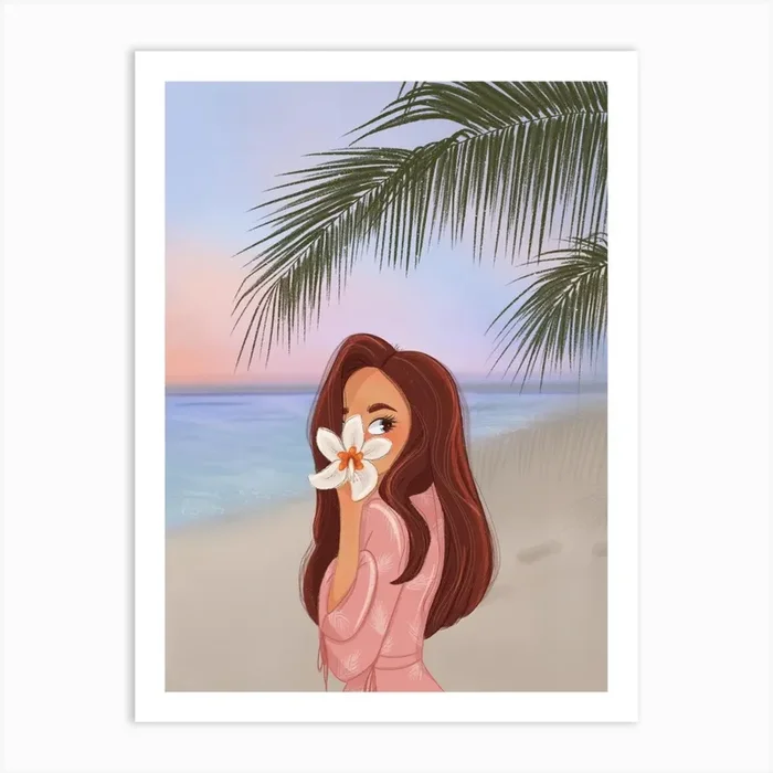 Sunset Beach Girl Art Print by Beach Life Studio