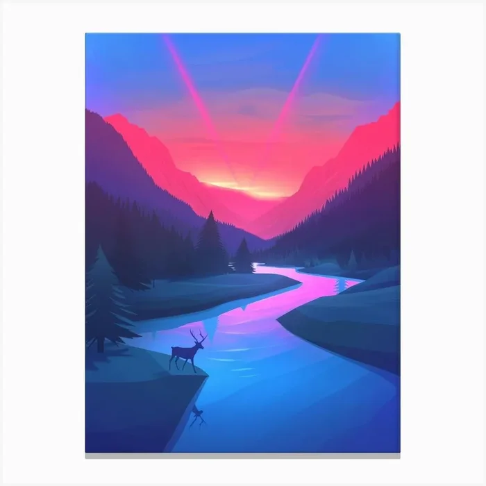 Sunset By The River Canvas Print by Moving Clouds Art