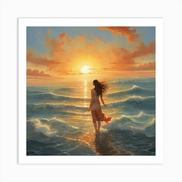 Sunset Girl Art PrintK by Khoudairamus