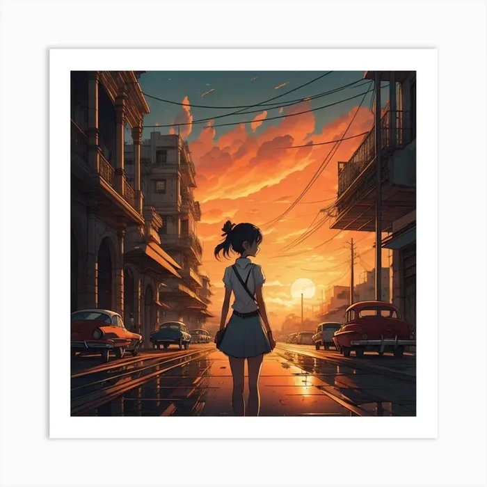 Sunset Girl in Havana Art Print by Linsey