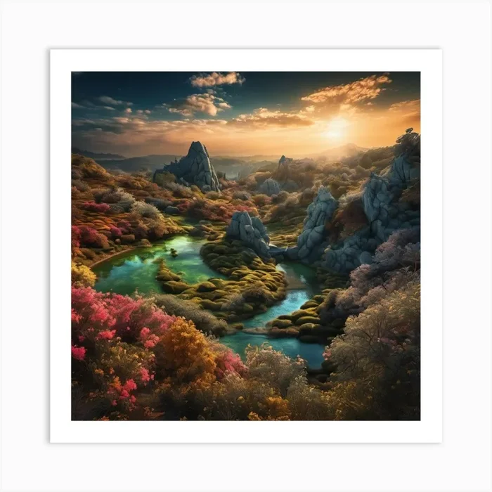 Sunset In The Mountains Art Print by Maxleron