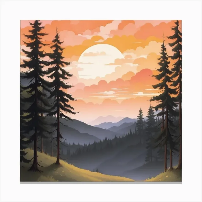 Sunset In The Mountains Canvas PrintE by Evastar