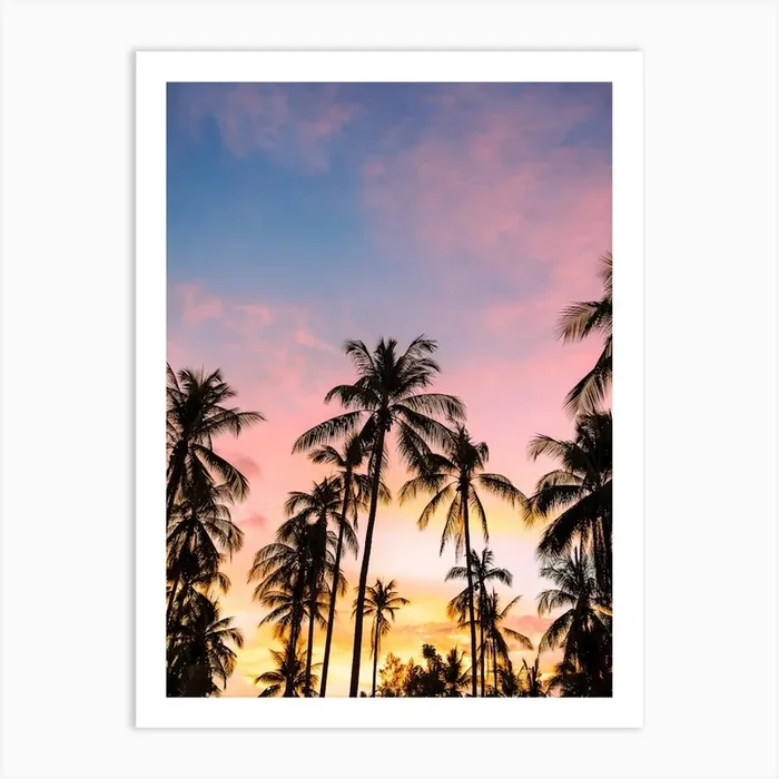Sunset over palm trees | Pastel colors | Koh Samui 1 Art Print by Inge van Tilburg