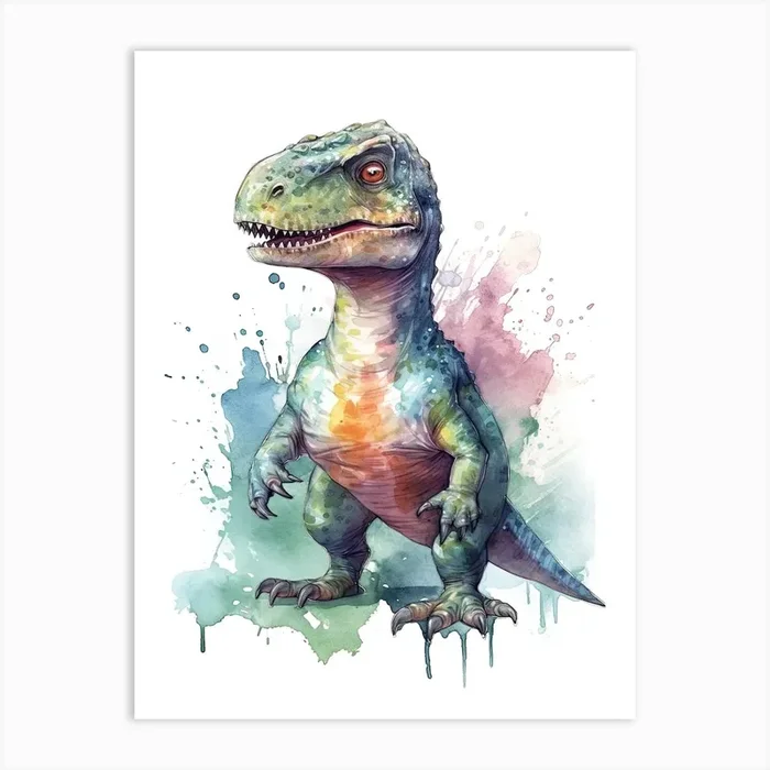 Tarbosaurus Tenerensis Cute Dinosaur Watercolour 3 Art Print by Dino Dreams Art