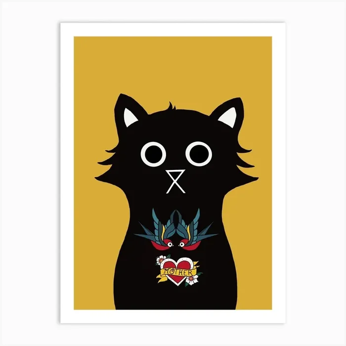 Tattoo Dabbler Cat Art Print by Baldy and the Fidget