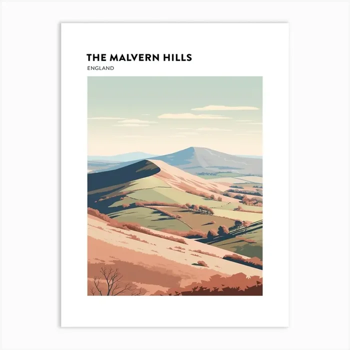 The Malvern Hills England 4 Hiking Trail Landscape Poster Art Print by WanderWall Prints