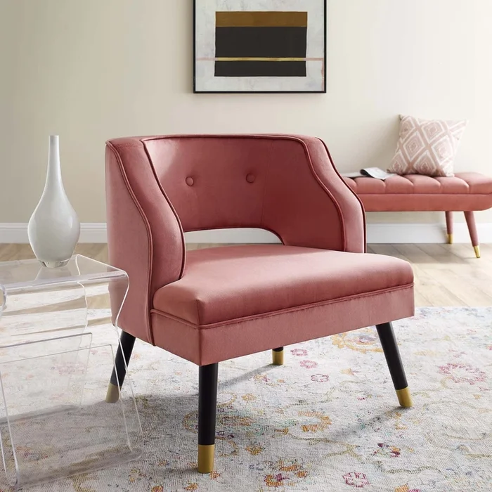 Traipse Button Tufted Open Back Performance Velvet Armchair by Modway