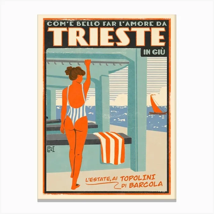 Trieste Travel Poster Canvas Print by Coni Curi