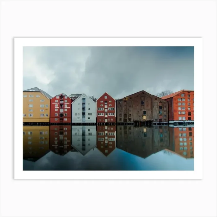 Trondheim Norway reflection in the river of the city | Street travel photography Art PrintDD by Dayenne Design