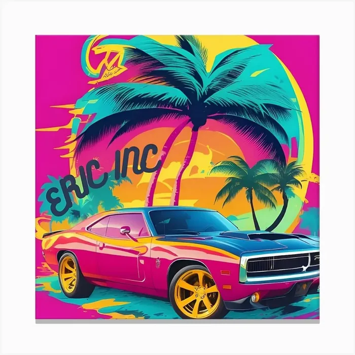 Tropic ocean with a car Canvas PrintHS by Hani Said