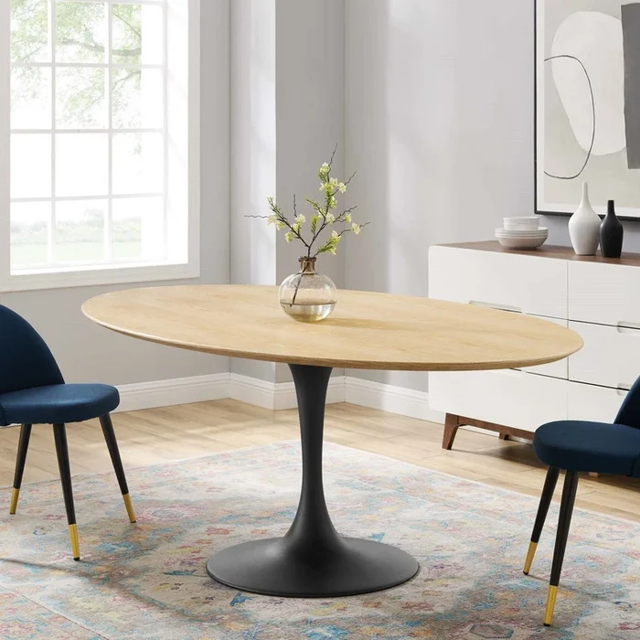 Tulip Style 78 ” Black Natural Oval Dining Table