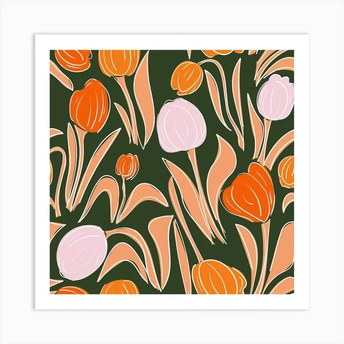 Tulips Colors Green Background Art Print by claudiasdesign