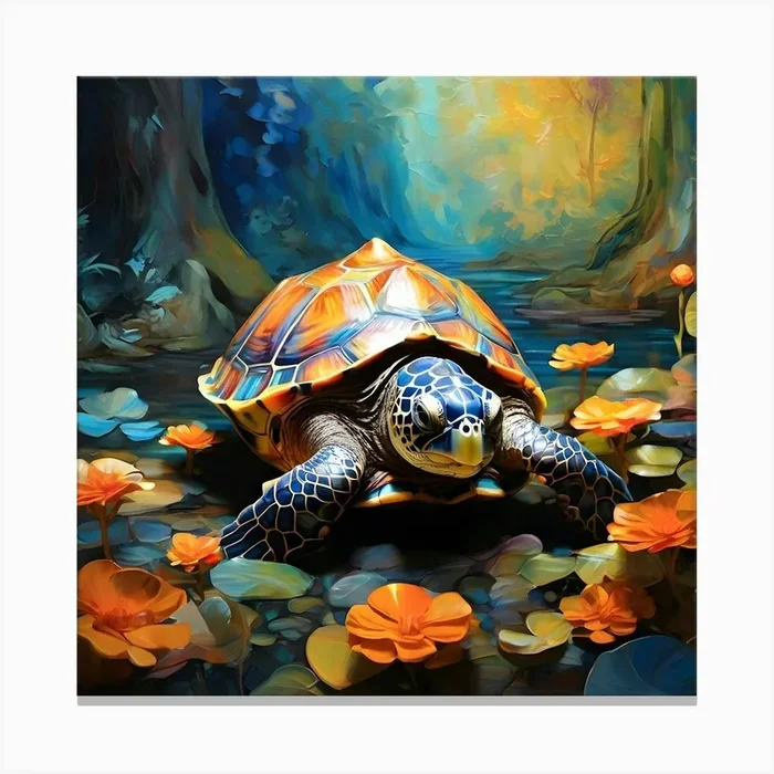 Turtle In The Water Canvas Print by ZEZOO