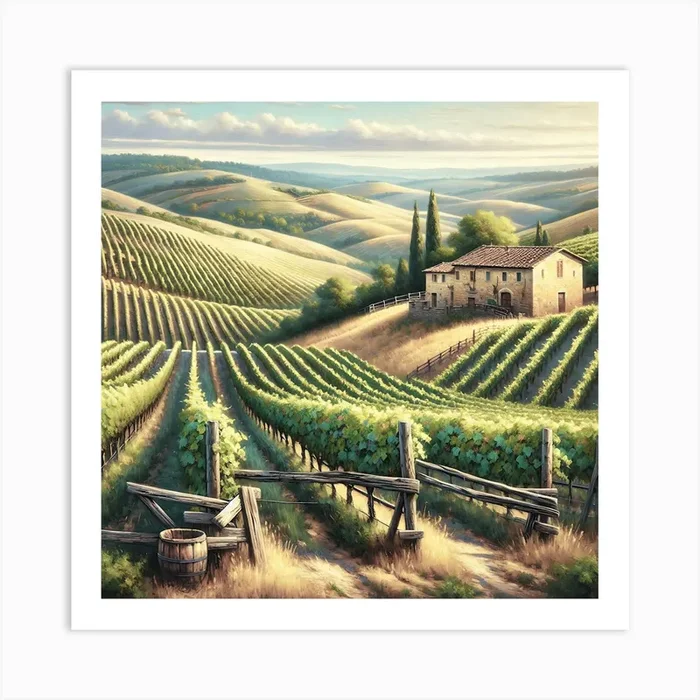 Tuscan Vineyard Vintage Art Print by Florid Wall Art