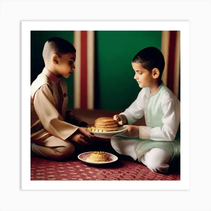 Two Boys Eating Cake Art PrintA by Ammar