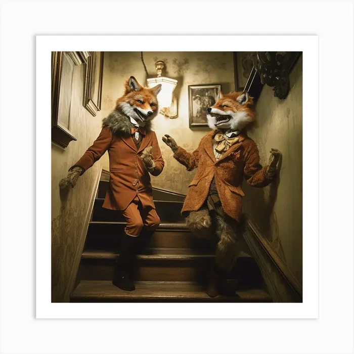 Two Foxes – Friends – Cute – Vintage – Laughing Art Print by A Small Thing